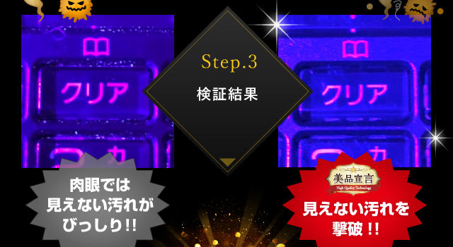 Step.3　検証結果　肉眼では見えない汚れがびっしり!!　見えない汚れを撃破!!